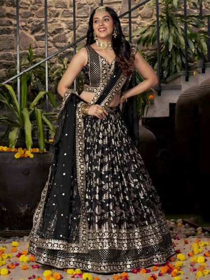 Black Dola Silk Jacquard Lehenga Choli with Dupatta