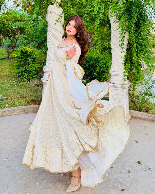 Elegant Ivory Floor-Length Anarkali Dress for Women