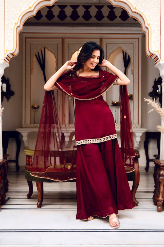 Elegant Maroon Sharara Set for Wedding & Festive Wear