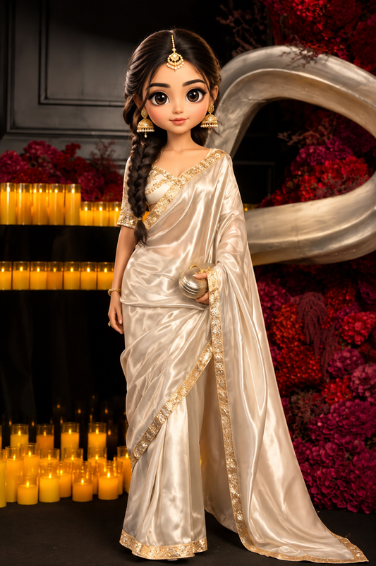 Moni Roy Inspired Cream Organza Saree with Gota Patti Blouse