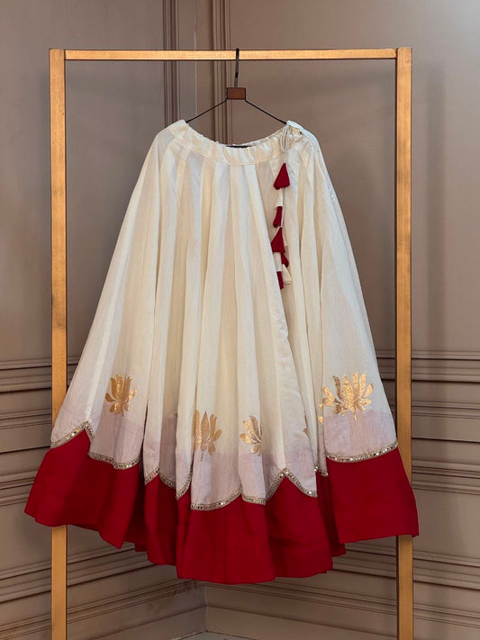 Roman Silk Lehenga with Lotus Gota & Mirror Lace Work For Navratri Special