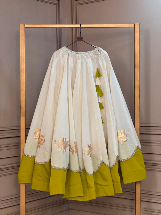 Roman Silk Lehenga with Lotus Gota & Mirror Lace Work For Navratri Special
