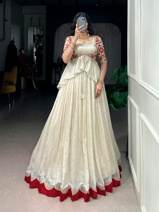 Elegant White Lehenga Choli with Floral Embroidered Koti