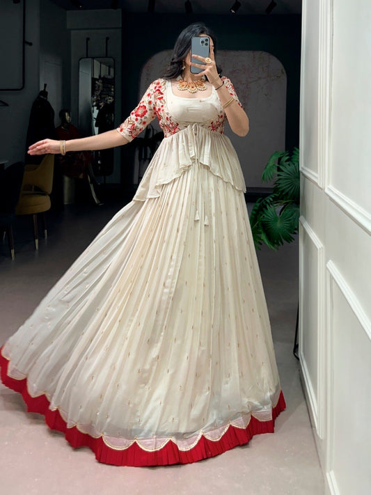 Elegant White Lehenga Choli with Floral Embroidered Koti