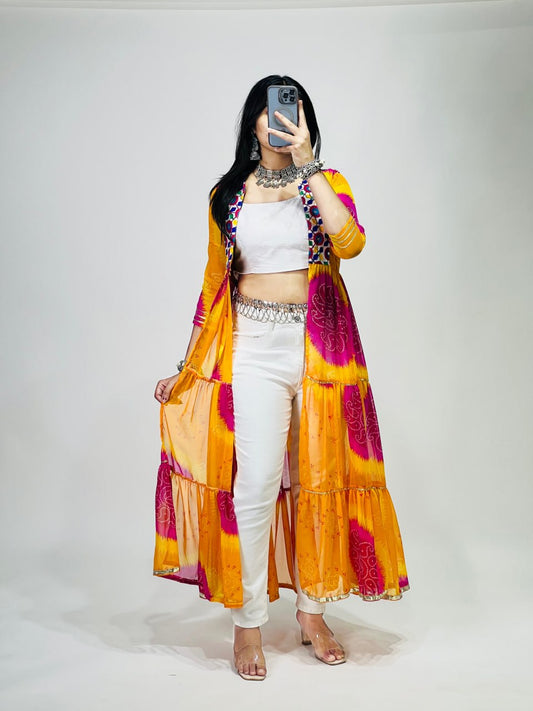 Navratri Garba Ethnic Shrug with Mirror Work & Gota Patti Border