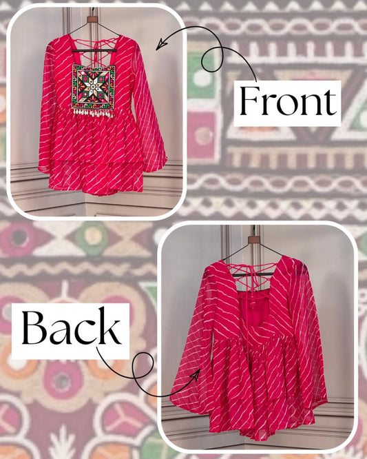 Laheriya Print Top with Kutchi Gamthi Patchwork
