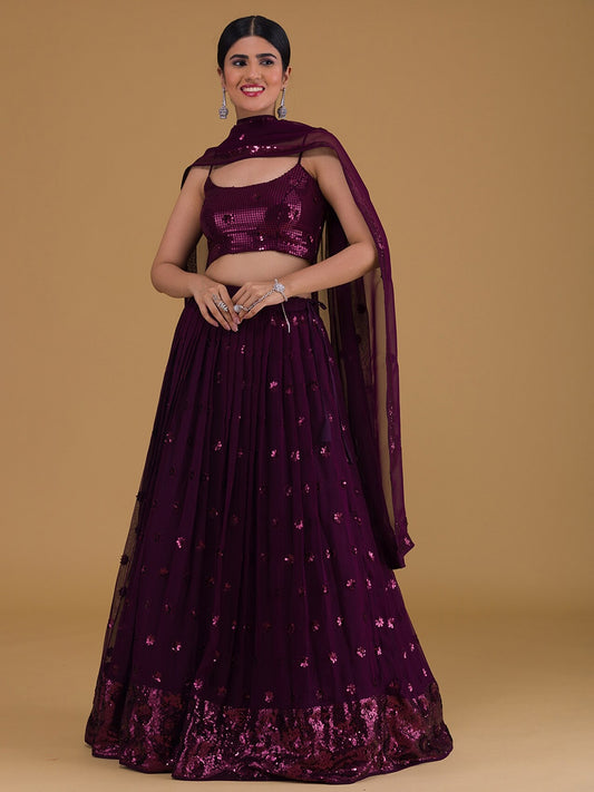 Wine sequin lehenga choli

