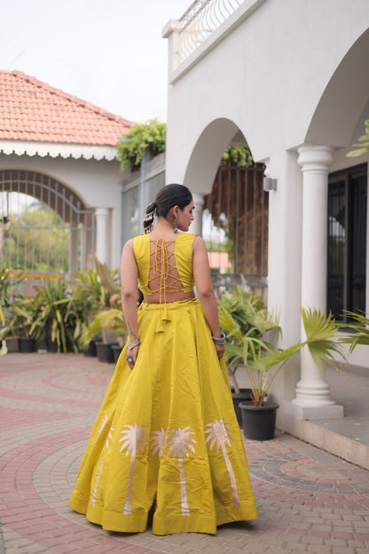 Parrot Green Roman Lehenga with Kutchi Gamthi Embroidered Blouse