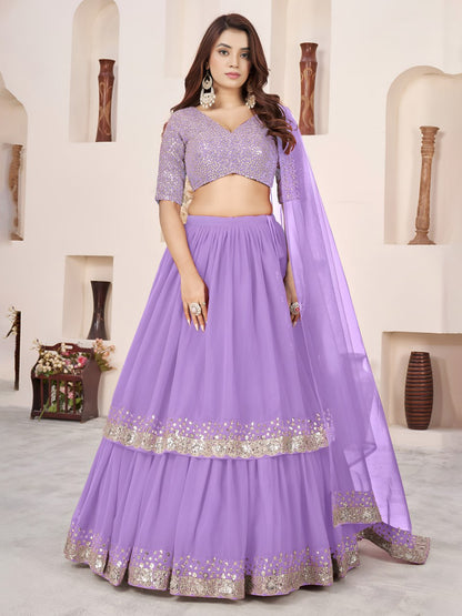 Emerald Green Georgette Lehenga Choli with Zari & Sequin Embroidery