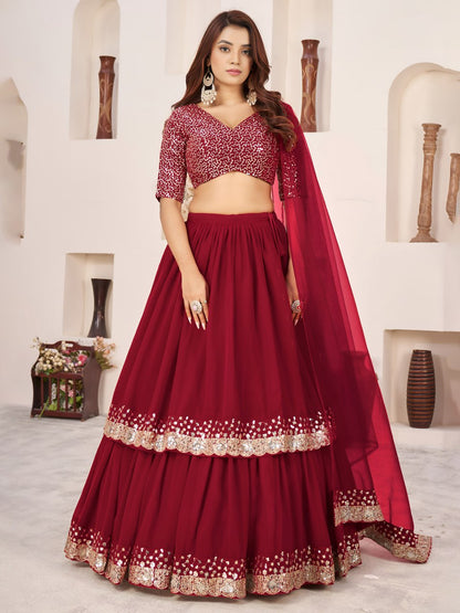 Emerald Green Georgette Lehenga Choli with Zari & Sequin Embroidery