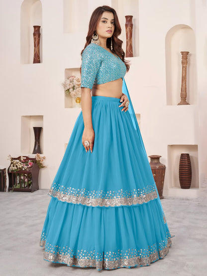 Sky Blue Georgette Lehenga Choli with Zari & Sequin Embroidery