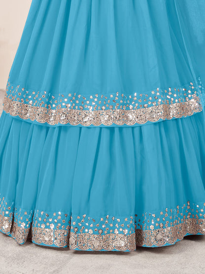 Sky Blue Georgette Lehenga Choli with Zari & Sequin Embroidery