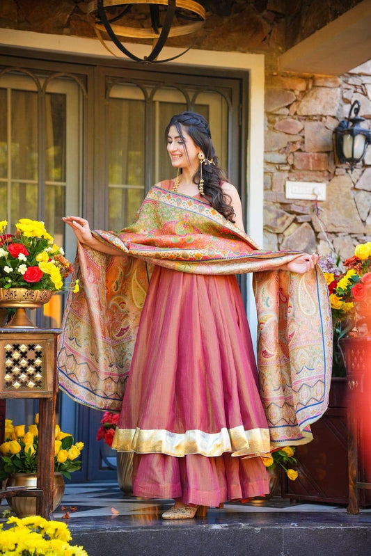 Designer Festive Ethnic Reddish-Purple Anarkali Gown with Printed Dupatta