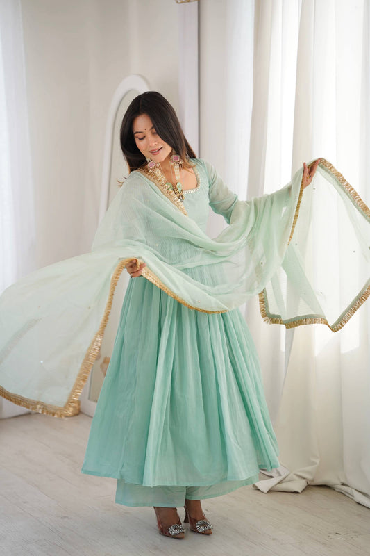 Designer Mint Green Georgette Anarkali Gown with Dupatta