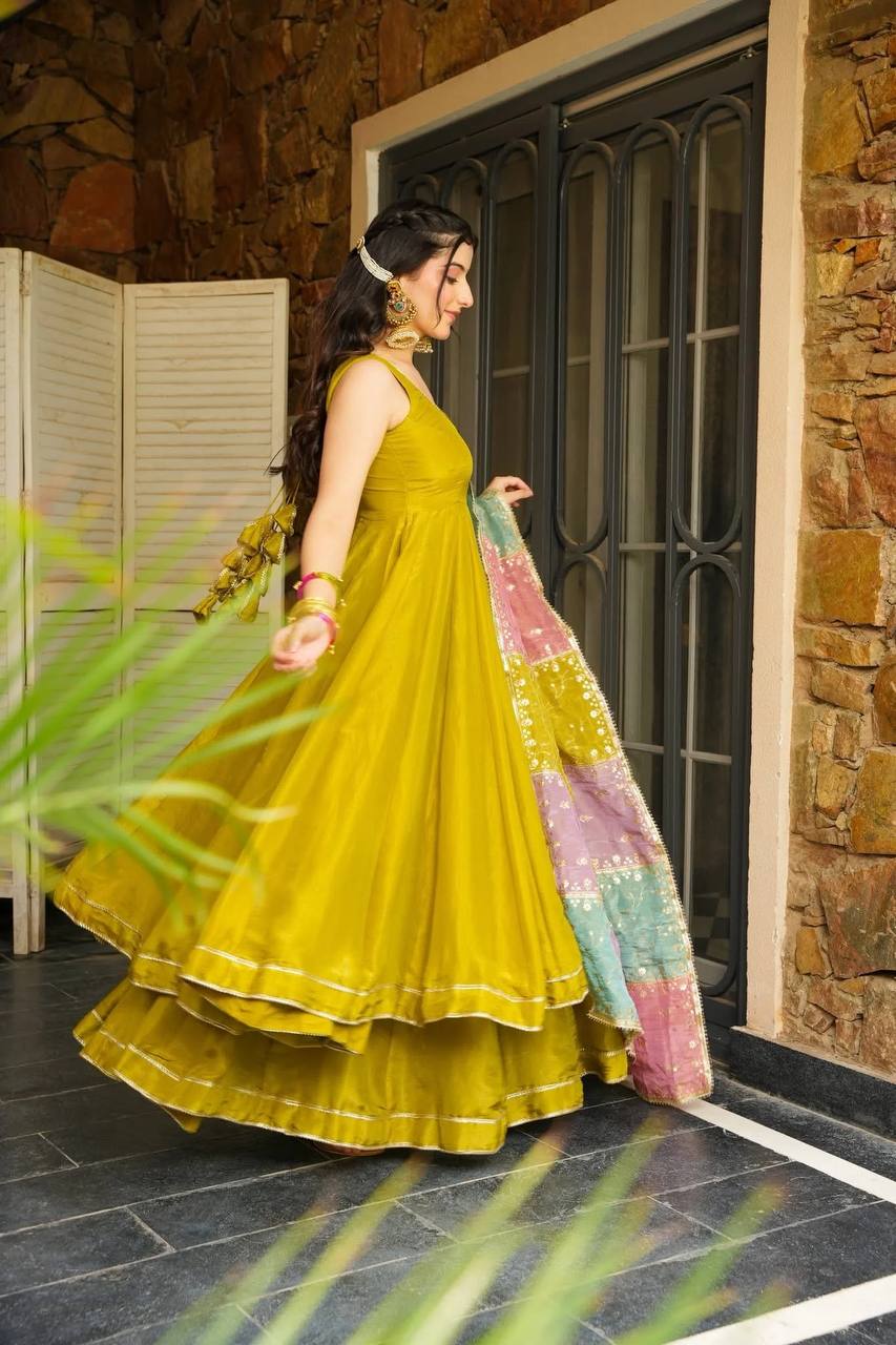 Elegant Chinnon Silk Anarkali Set for Festive Wear