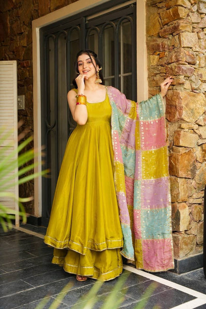 Elegant Chinnon Silk Anarkali Set for Festive Wear