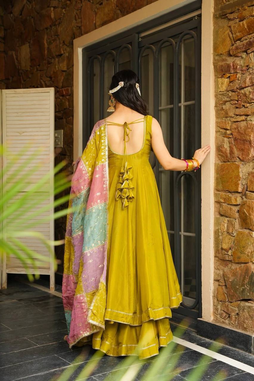 Elegant Chinnon Silk Anarkali Set for Festive Wear