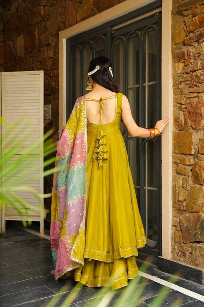 Elegant Chinnon Silk Anarkali Set for Festive Wear