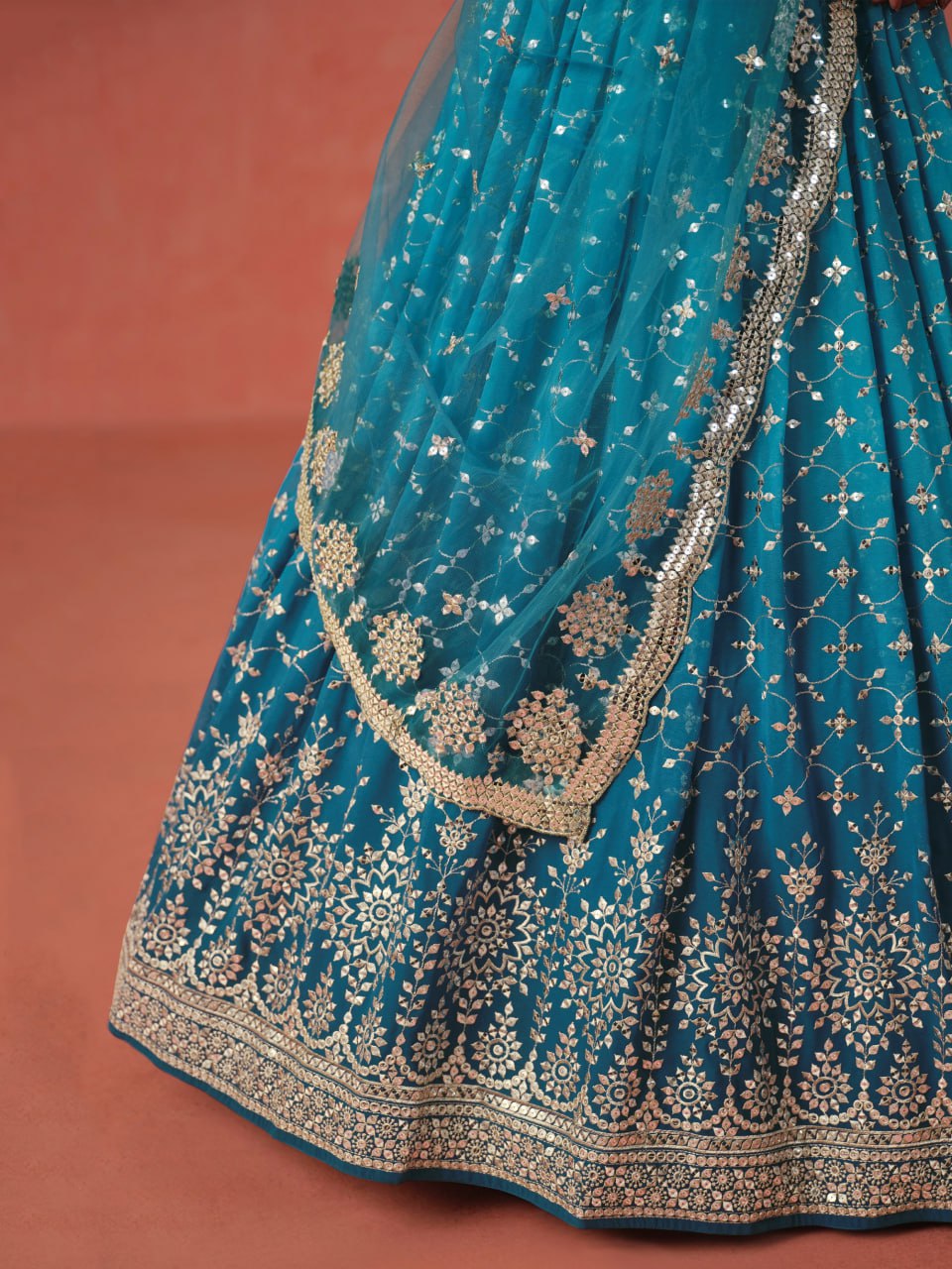 Rama Blue Zari Embroidered Georgette Lehenga Choli with Net Dupatta