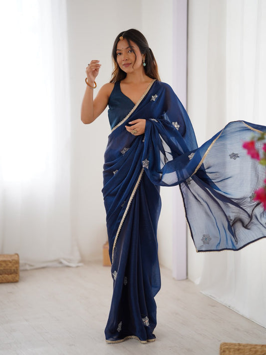 Elegant Navy Blue Saree for Reception & Festive Events