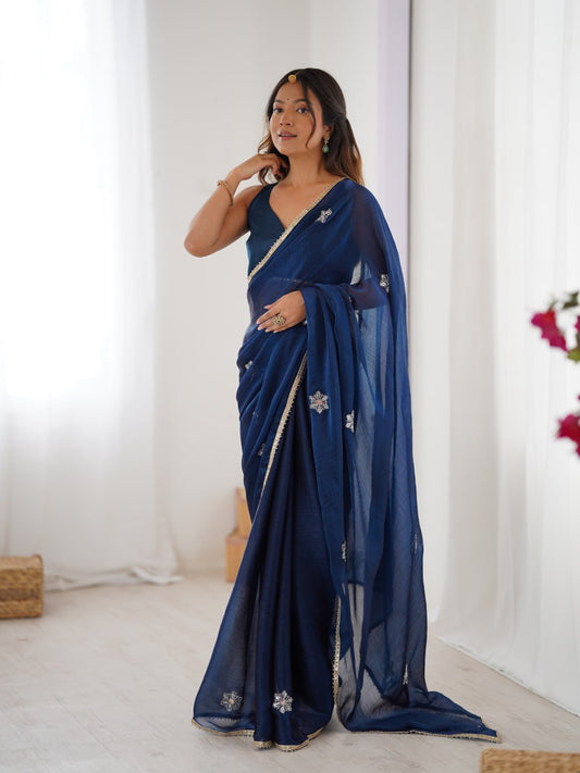 Elegant Navy Blue Saree for Reception & Festive Events