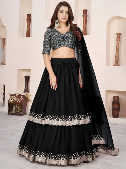 Black Georgette Lehenga Choli with Zari & Sequin Work