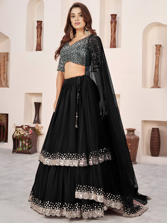 Black Georgette Lehenga Choli with Zari & Sequin Work