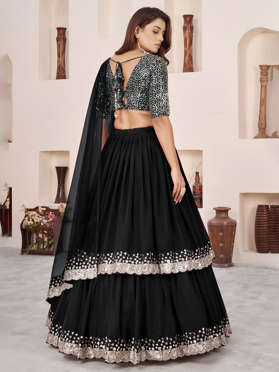 Black Georgette Lehenga Choli with Zari & Sequin Work