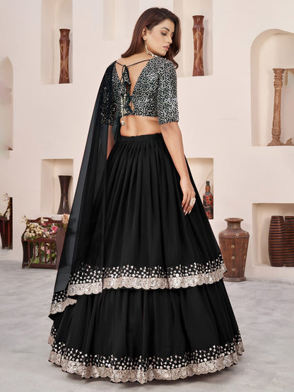 Black Georgette Lehenga Choli with Zari & Sequin Work