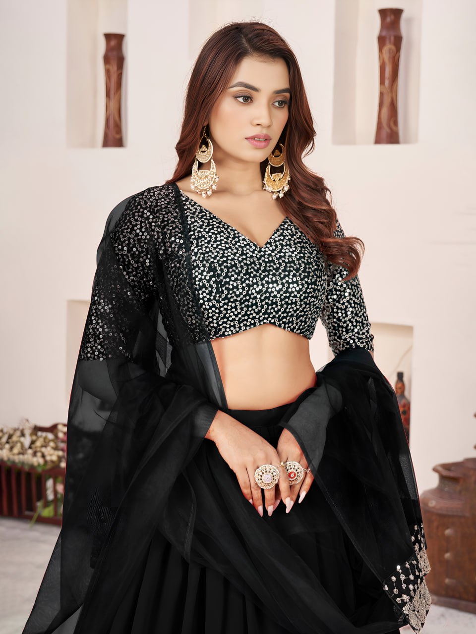 Black Georgette Lehenga Choli with Zari & Sequin Work