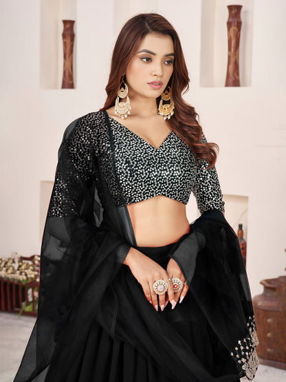 Black Georgette Lehenga Choli with Zari & Sequin Work