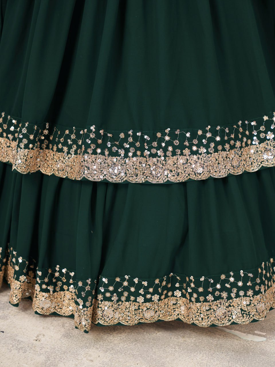 Emerald Green Georgette Lehenga Choli with Zari & Sequin Embroidery