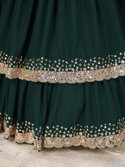Emerald Green Georgette Lehenga Choli with Zari & Sequin Embroidery