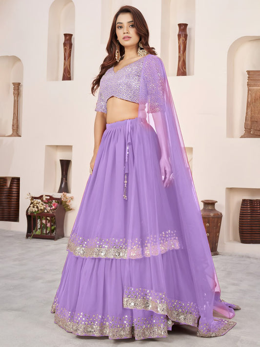 Lavender Purple Georgette Lehenga Choli with Zari & Sequin Embroidery