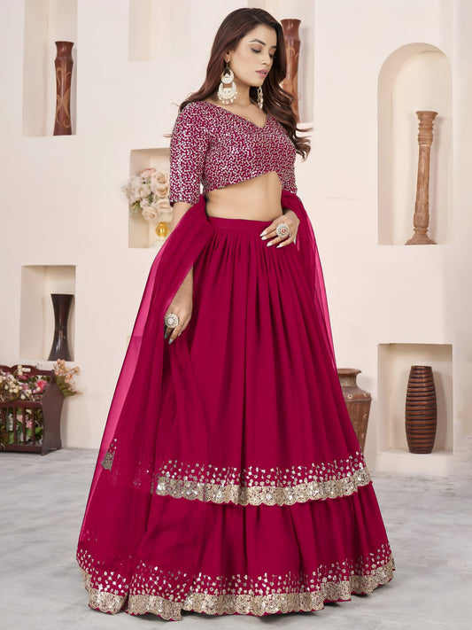 Rani Pink Georgette Lehenga Choli with Zari & Sequin Work