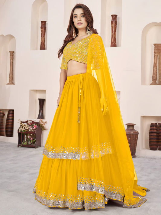 Yellow Georgette Lehenga Choli with Zari & Sequin Work