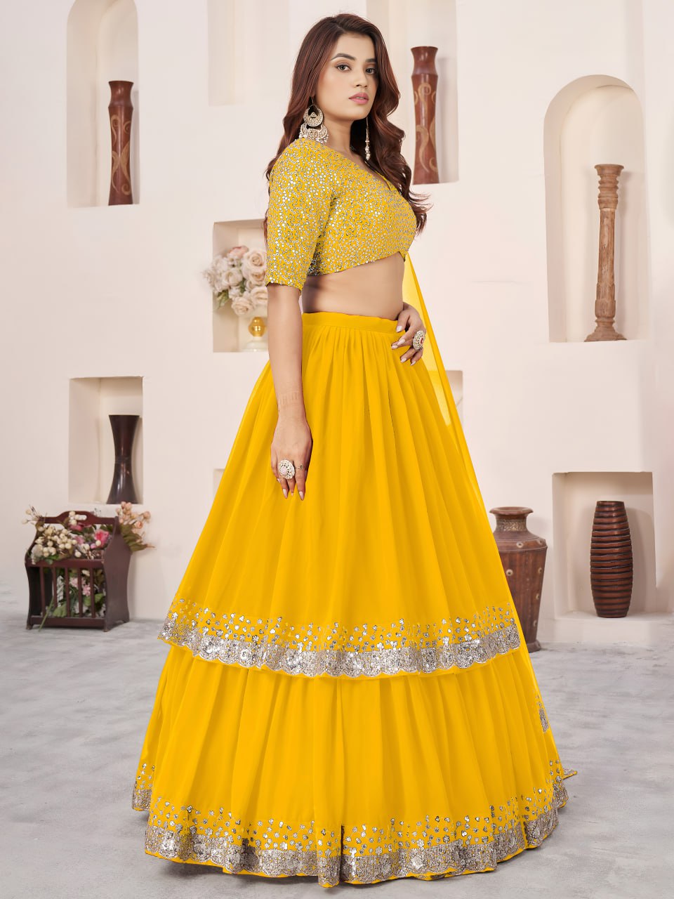 Yellow Georgette Lehenga Choli with Zari & Sequin Work