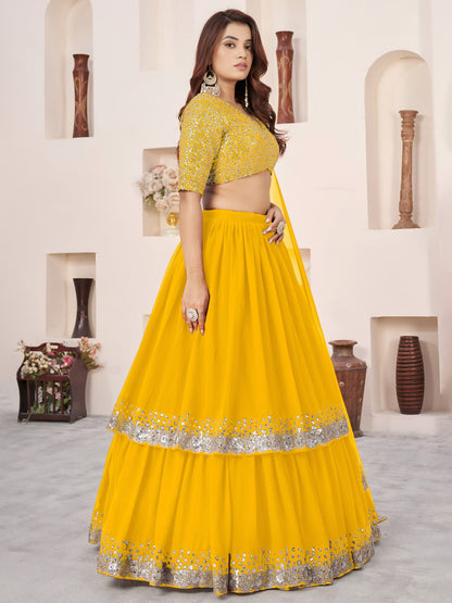 Yellow Georgette Lehenga Choli with Zari & Sequin Work