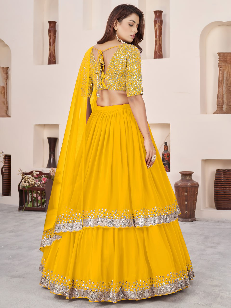Yellow Georgette Lehenga Choli with Zari & Sequin Work