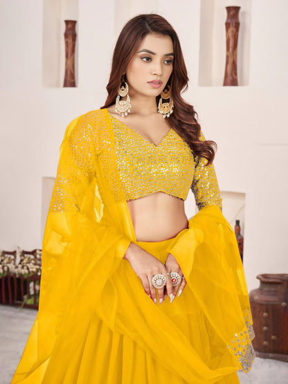Yellow Georgette Lehenga Choli with Zari & Sequin Work