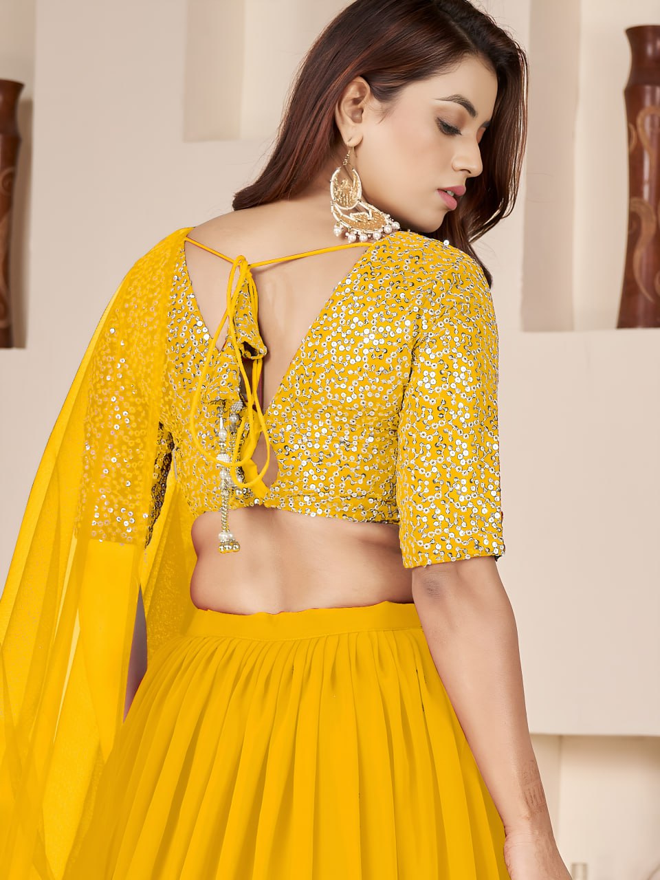 Yellow Georgette Lehenga Choli with Zari & Sequin Work