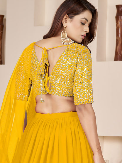 Yellow Georgette Lehenga Choli with Zari & Sequin Work