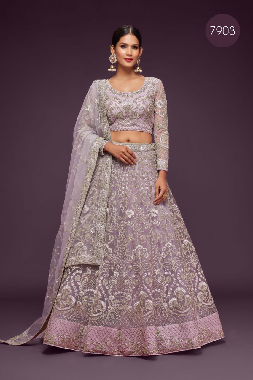 Lavender Heavy zari Embroidered Lehenga Choli with Net Dupatta for wedding