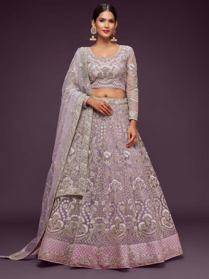 Lavender Heavy zari Embroidered Lehenga Choli with Net Dupatta for wedding