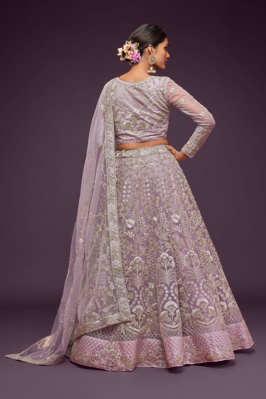 Lavender Heavy zari Embroidered Lehenga Choli with Net Dupatta for wedding