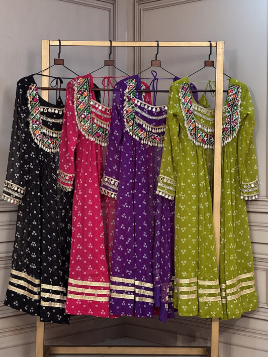 Gujarati Bandhani Kurti with Kutchi Gamthi Patchwork