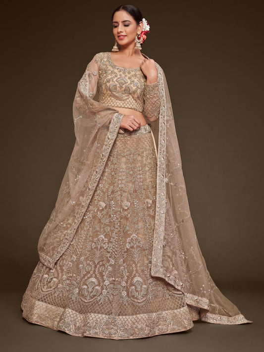 Champagne Gold Heavy zari Embroidered Lehenga Choli with Net Dupatta