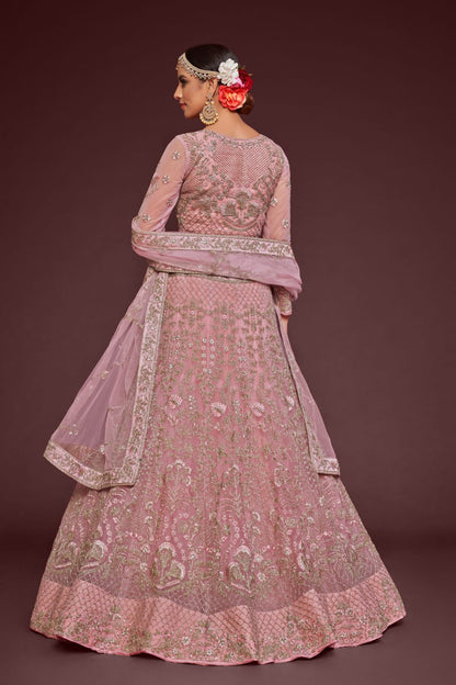 Pastel Pink Heavy zari Embroidered Lehenga Choli with Net Dupatta