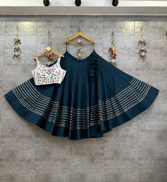 Designer Teal Blue Lehenga Choli with Mirror Work Blouse for Navratri
