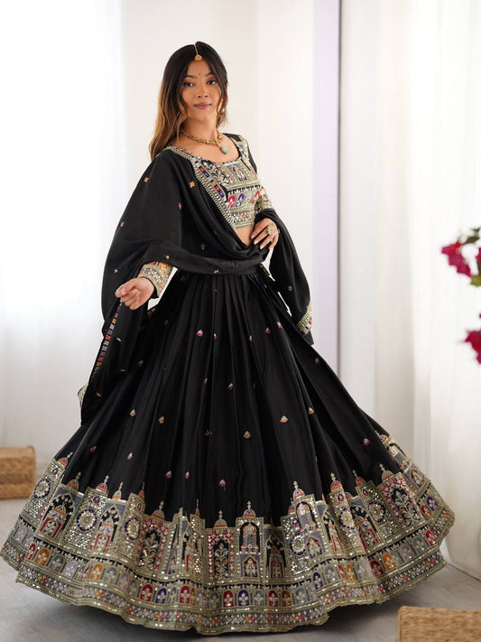Black Dori Work Crepe Silk Festive Wear Lehenga Choli
